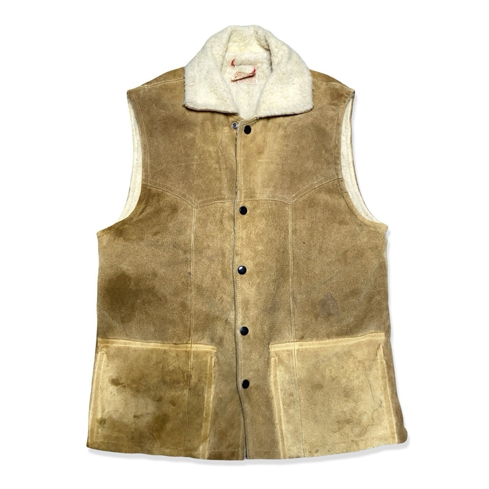Vintage 60s Jo O Kay Shearling Style Vest Genuine Leather Worn